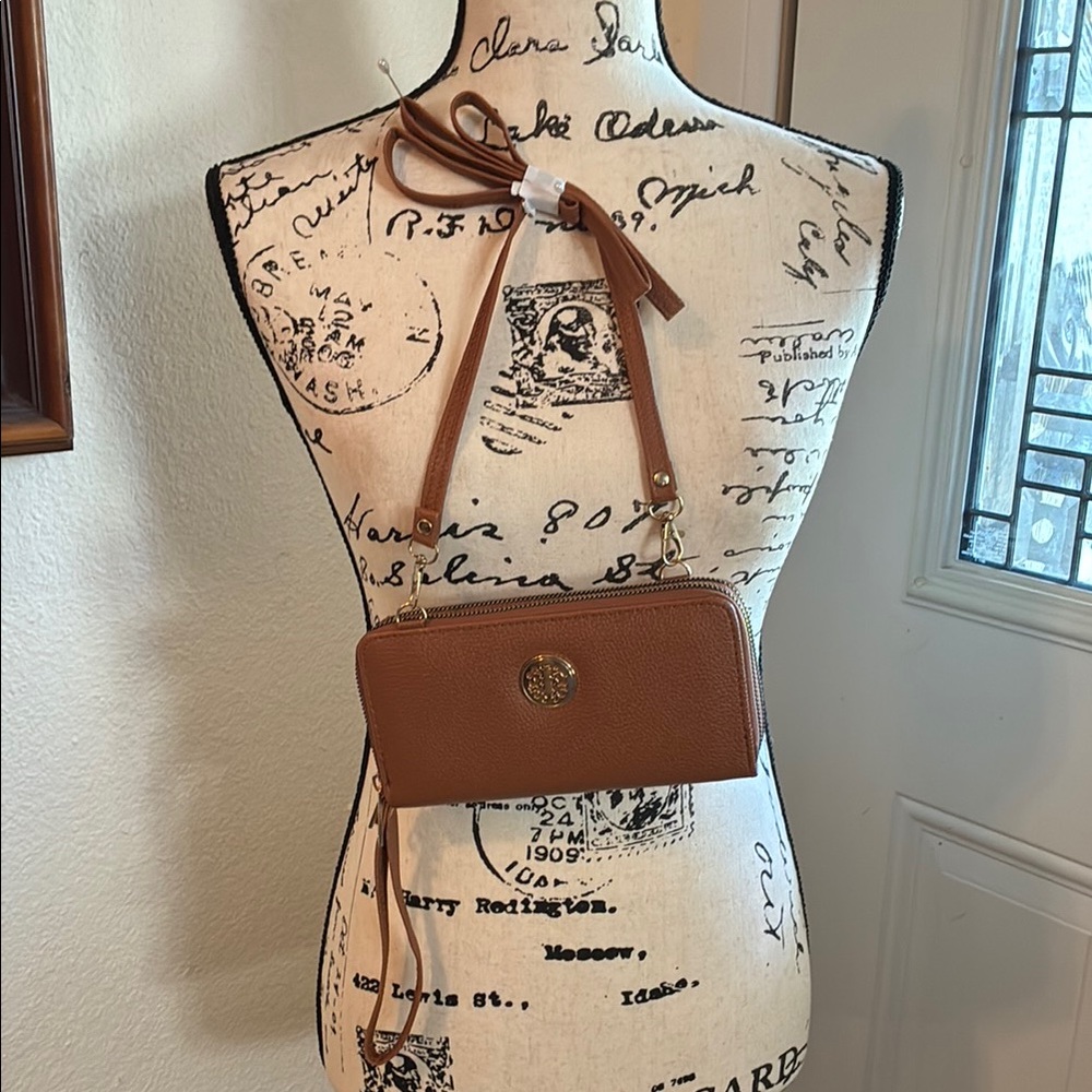 Camel Leather Crossbody Bag/wristlet